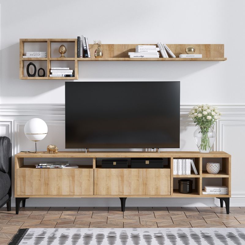 Casa si Gradina - Mobilier - Comode si corpuri - Comode - Comoda tv, Hanah Home, pal melaminat, stejar, 180x35x52 cm, 393MRD1207 - Infinity.ro