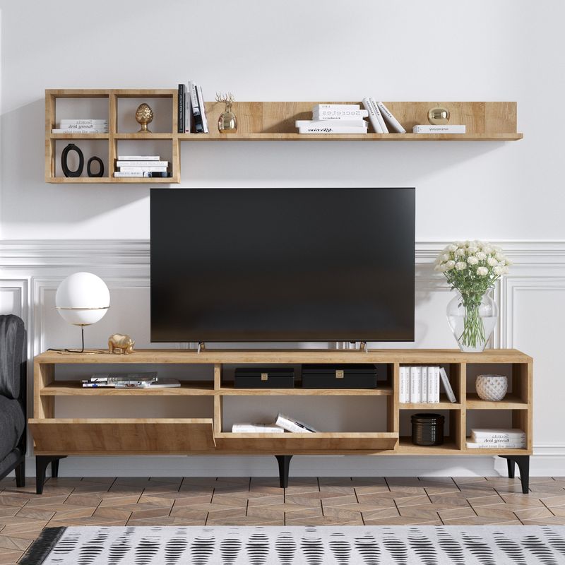 Casa si Gradina - Mobilier - Comode si corpuri - Comode - Comoda tv, Hanah Home, pal melaminat, stejar, 180x35x52 cm, 393MRD1207 - Infinity.ro