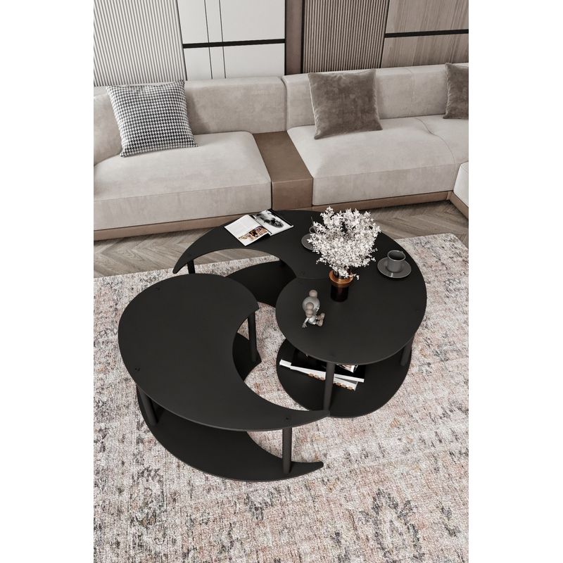 Casa si Gradina - Mobilier - Mese si birouri - Masute de cafea - Set masute de cafea, Hanah Home, mdf, negru, 3 piese, diametru 70 cm, inaltime 38 cm - Infinity.ro