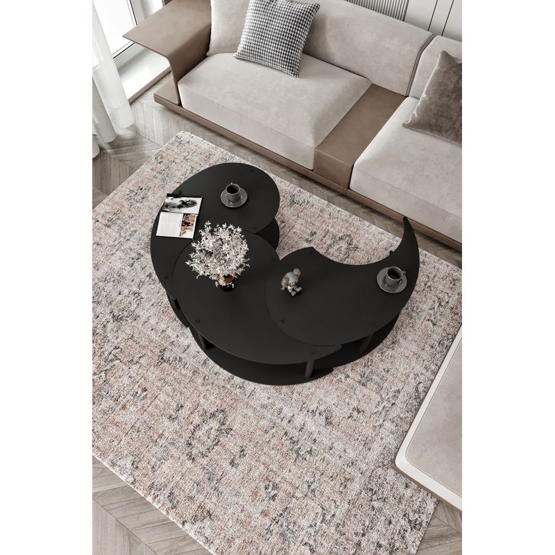 Casa si Gradina - Mobilier - Mese si birouri - Masute de cafea - Set masute de cafea, Hanah Home, mdf, negru, 3 piese, diametru 70 cm, inaltime 38 cm - Infinity.ro