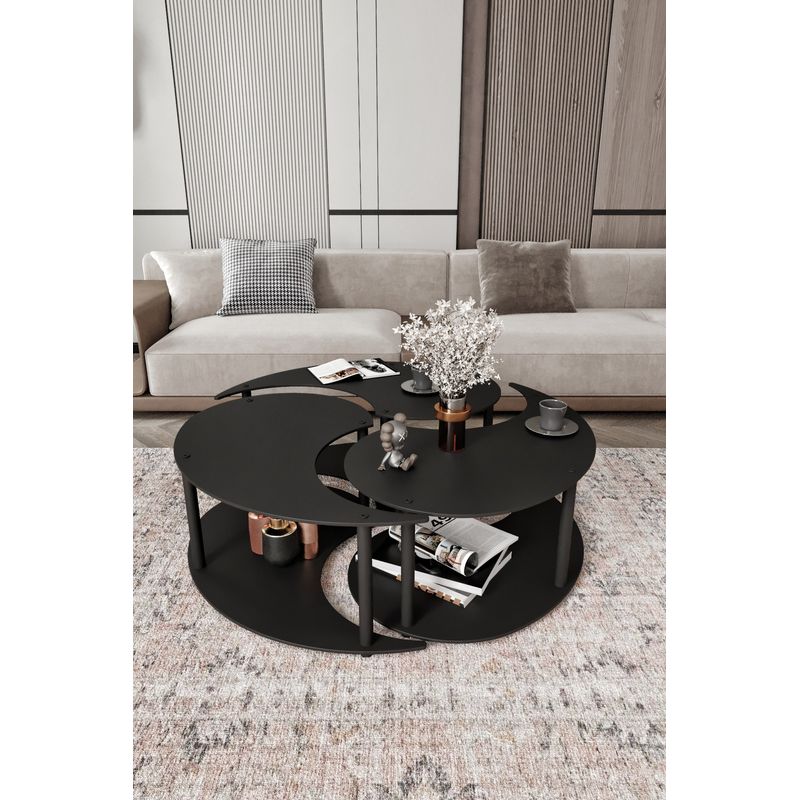Casa si Gradina - Mobilier - Mese si birouri - Masute de cafea - Set masute de cafea, Hanah Home, mdf, negru, 3 piese, diametru 70 cm, inaltime 38 cm - Infinity.ro