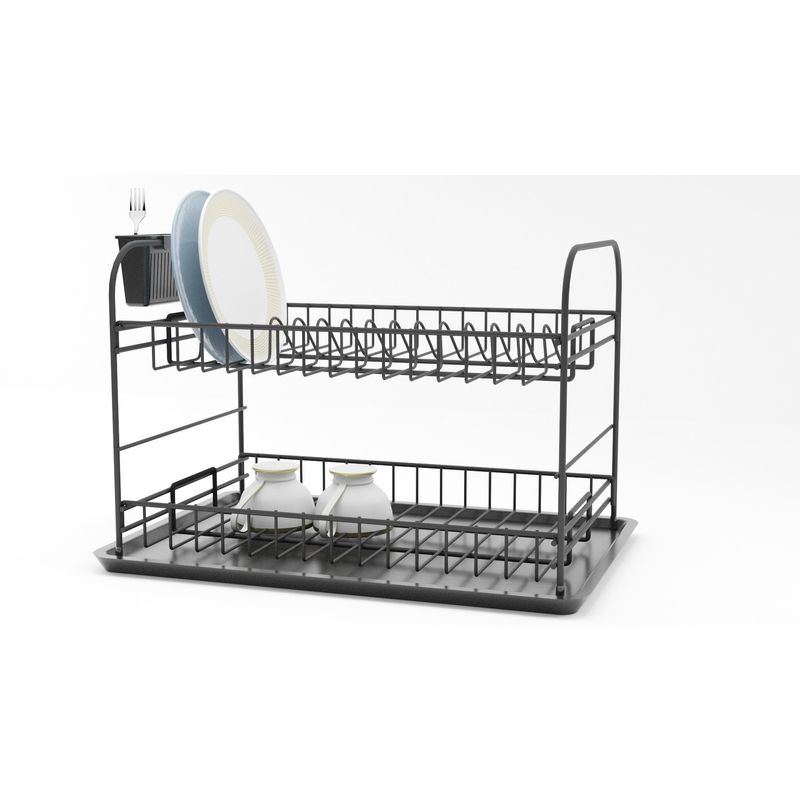 Casa si Gradina - Bucatarie si vesela - Organizare si depozitare bucatarie - Scurgator vase - Scurgator de vase, Hermia, metal, negru, 47x32x31 cm - Infinity.ro