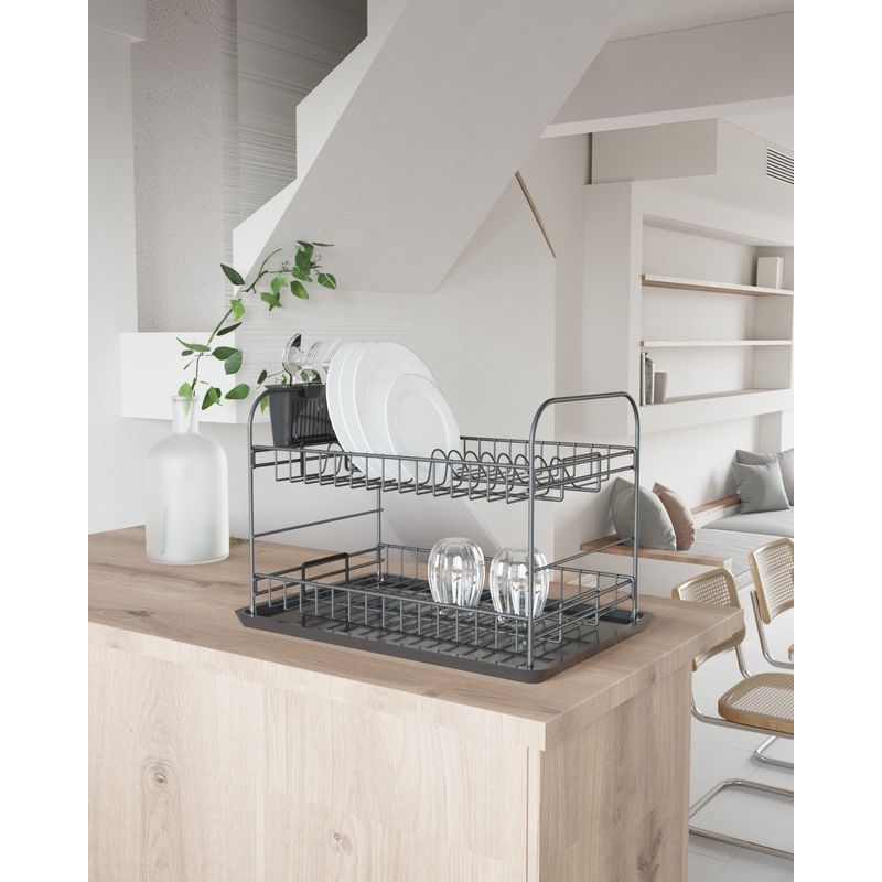Casa si Gradina - Bucatarie si vesela - Organizare si depozitare bucatarie - Scurgator vase - Scurgator de vase, Hermia, metal, negru, 47x32x31 cm - Infinity.ro