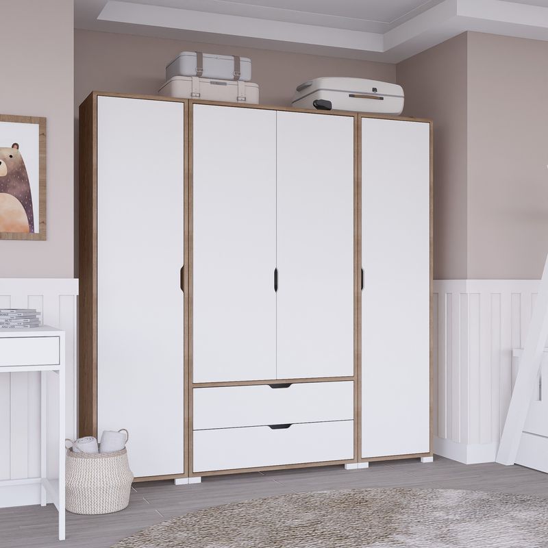 Casa si Gradina - Mobilier - Dulapuri si sifoniere - Sifoniere - Sifonier, Hanah Home, pal melaminat, nuc deschis si alb, 140x45x182 cm - Infinity.ro
