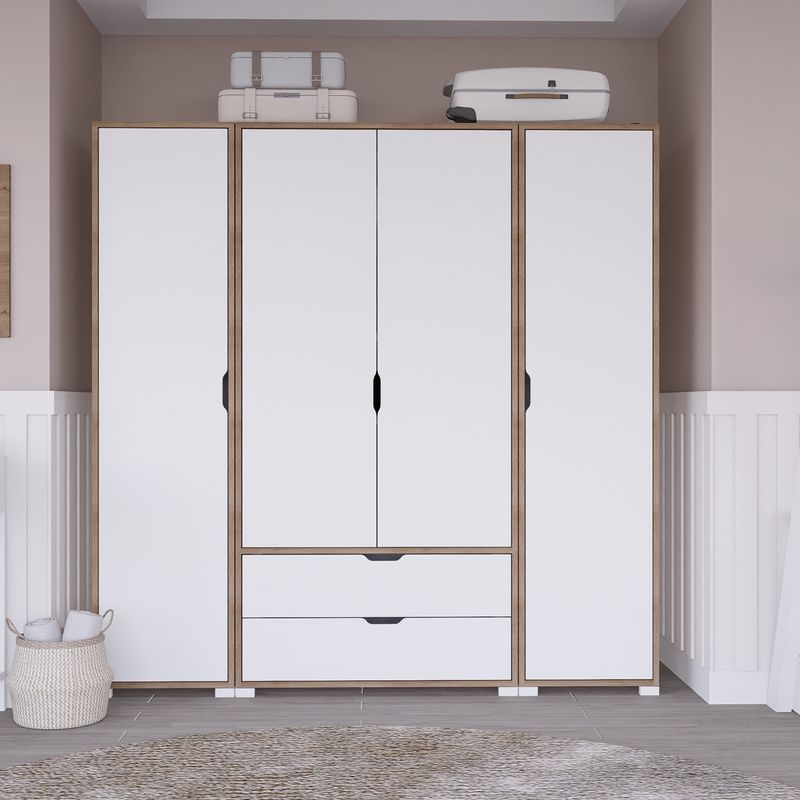 Casa si Gradina - Mobilier - Dulapuri si sifoniere - Sifoniere - Sifonier, Hanah Home, pal melaminat, nuc deschis si alb, 140x45x182 cm - Infinity.ro