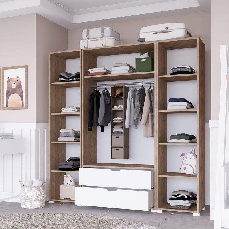 Casa si Gradina - Mobilier - Dulapuri si sifoniere - Sifoniere - Sifonier, Hanah Home, pal melaminat, nuc deschis si alb, 140x45x182 cm - Infinity.ro