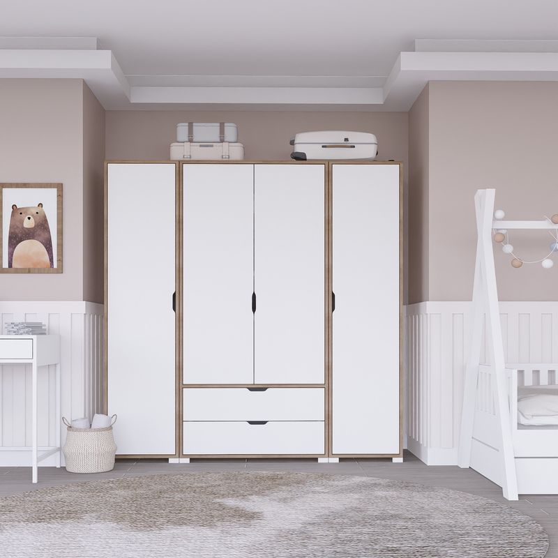 Casa si Gradina - Mobilier - Dulapuri si sifoniere - Sifoniere - Sifonier, Hanah Home, pal melaminat, nuc deschis si alb, 140x45x182 cm - Infinity.ro