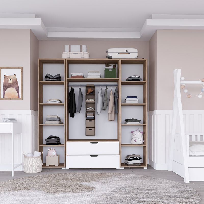 Casa si Gradina - Mobilier - Dulapuri si sifoniere - Sifoniere - Sifonier, Hanah Home, pal melaminat, nuc deschis si alb, 140x45x182 cm - Infinity.ro