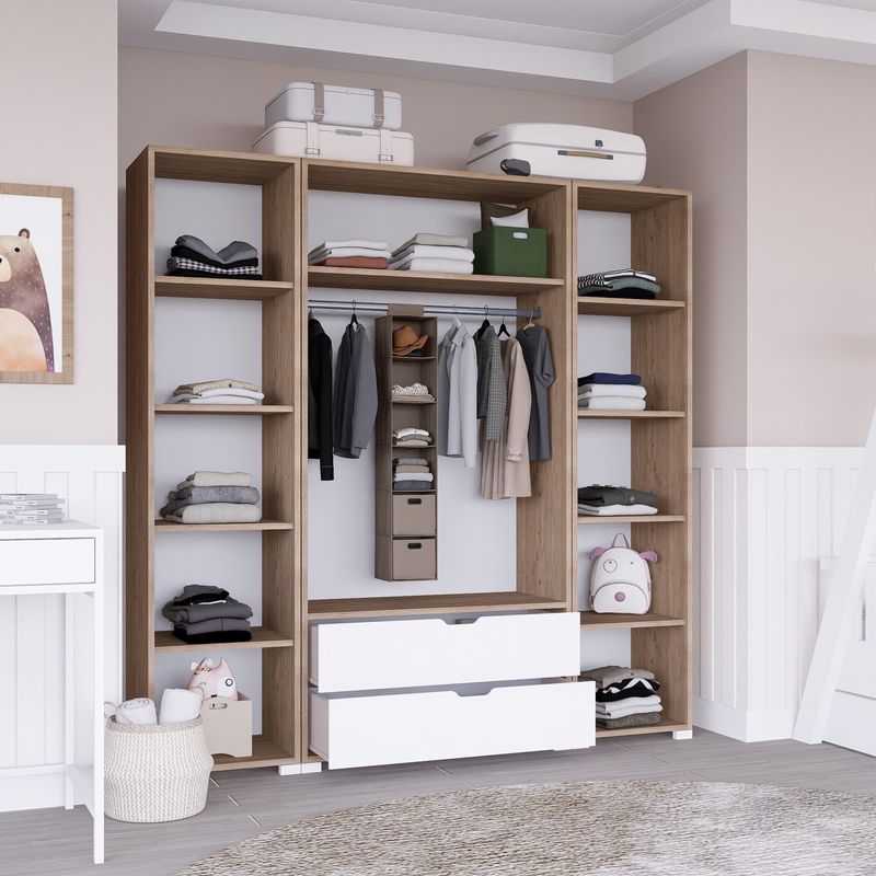 Casa si Gradina - Mobilier - Dulapuri si sifoniere - Sifoniere - Sifonier, Hanah Home, pal melaminat, nuc deschis si alb, 140x45x182 cm - Infinity.ro