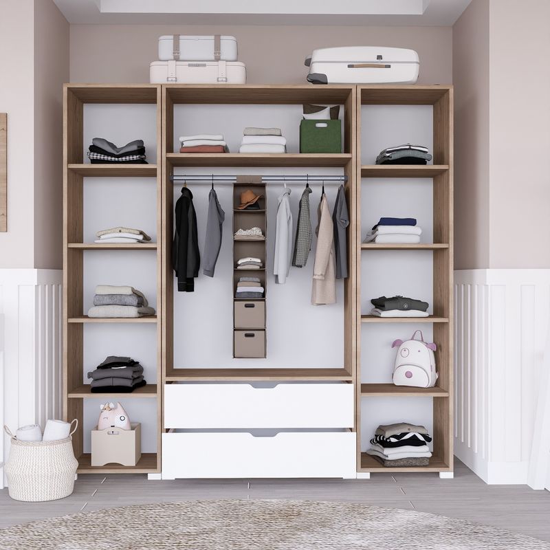 Casa si Gradina - Mobilier - Dulapuri si sifoniere - Sifoniere - Sifonier, Hanah Home, pal melaminat, nuc deschis si alb, 140x45x182 cm - Infinity.ro