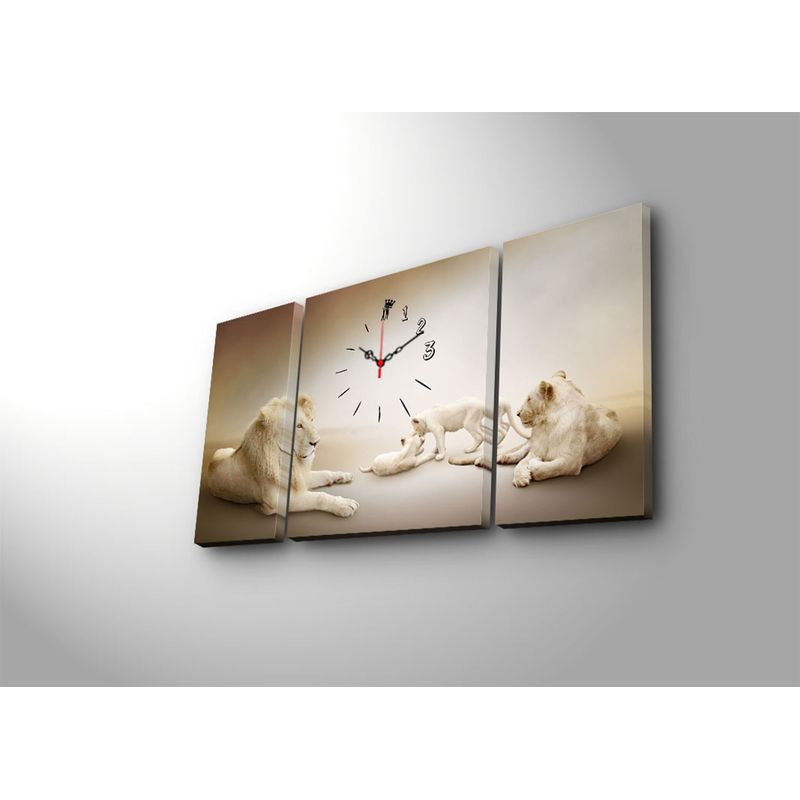 Casa si Gradina - Decoratiuni - Ceasuri - Ceas decorativ de perete, Wallxpert, panza de caprioara, multicolor, 84x45 cm, set 3 piese, 228CLA3638 - Infinity.ro