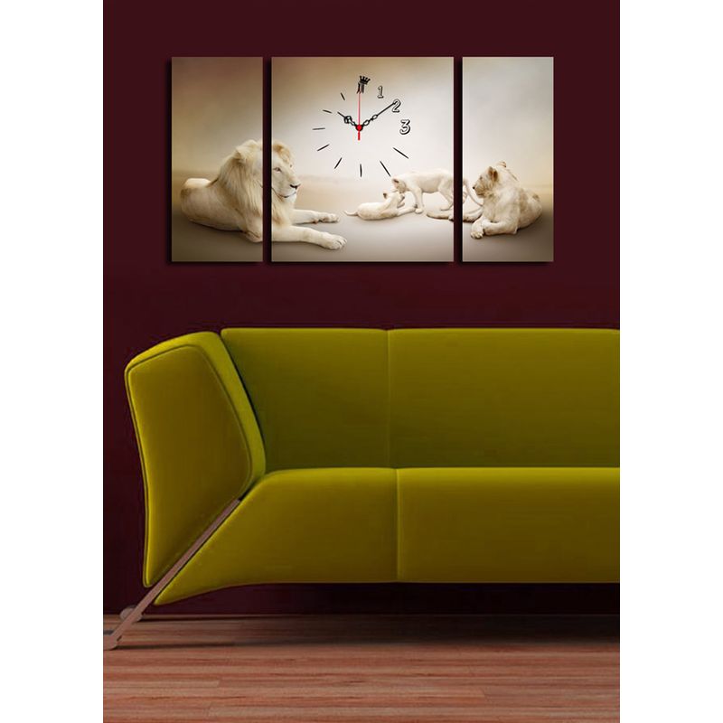 Casa si Gradina - Decoratiuni - Ceasuri - Ceas decorativ de perete, Wallxpert, panza de caprioara, multicolor, 84x45 cm, set 3 piese, 228CLA3638 - Infinity.ro