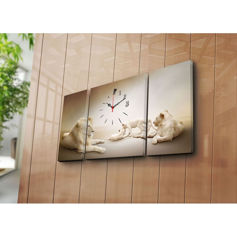 Casa si Gradina - Decoratiuni - Ceasuri - Ceas decorativ de perete, Wallxpert, panza de caprioara, multicolor, 84x45 cm, set 3 piese, 228CLA3638 - Infinity.ro