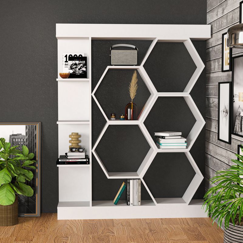 Casa si Gradina - Mobilier - Biblioteci si rafturi - Biblioteci - Biblioteca, Hanah Home, pal melaminat, alb, 140x29.6x177.4 cm - Infinity.ro