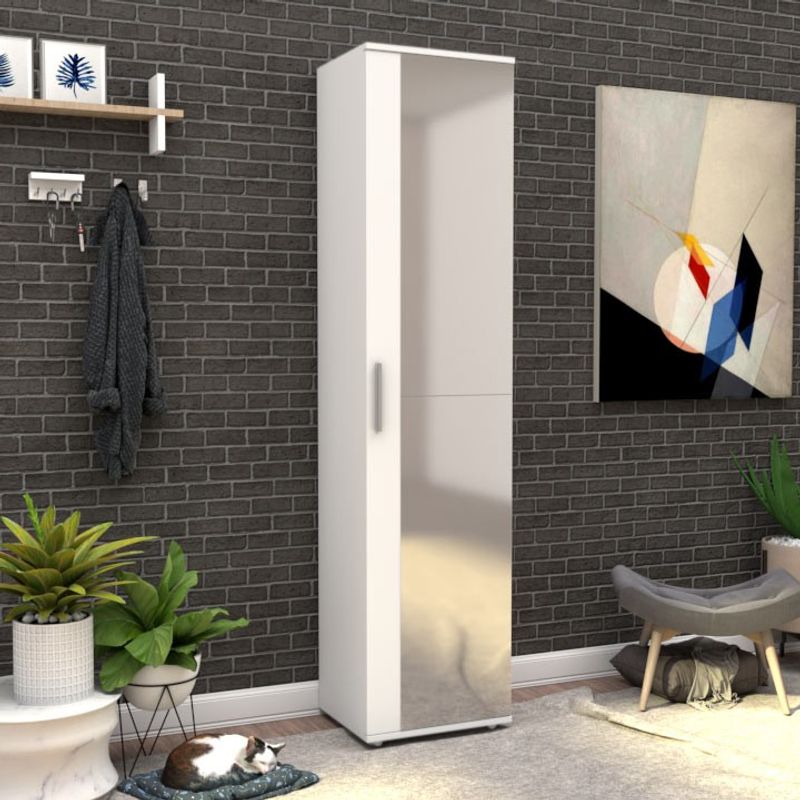 Casa si Gradina - Mobilier - Dulapuri si sifoniere - Dulapuri pantofi - Dulap pantofi, Hanah Home, pal melaminat, alb, 45x36x187 cm, usa cu oglinda - Infinity.ro