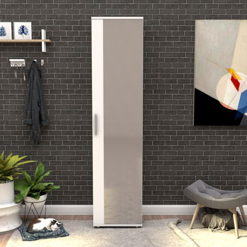 Casa si Gradina - Mobilier - Dulapuri si sifoniere - Dulapuri pantofi - Dulap pantofi, Hanah Home, pal melaminat, alb, 45x36x187 cm, usa cu oglinda - Infinity.ro