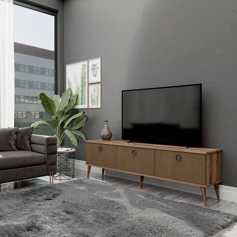 Casa si Gradina - Mobilier - Comode si corpuri - Comode - Comoda tv, Hanah Home, pal melaminat, nuc, 180x35x53 cm - Infinity.ro