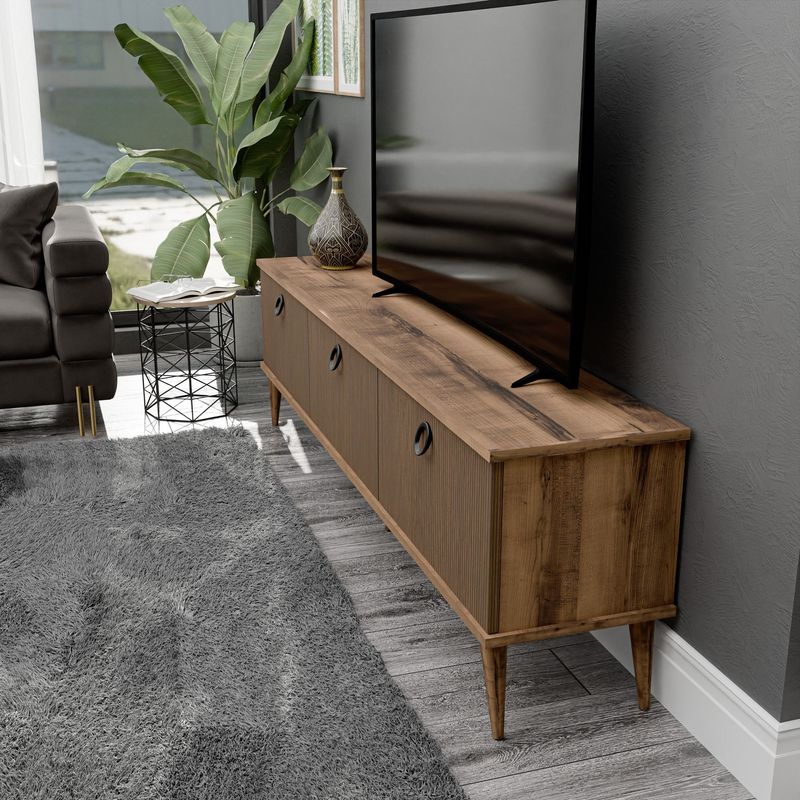 Casa si Gradina - Mobilier - Comode si corpuri - Comode - Comoda tv, Hanah Home, pal melaminat, nuc, 180x35x53 cm - Infinity.ro