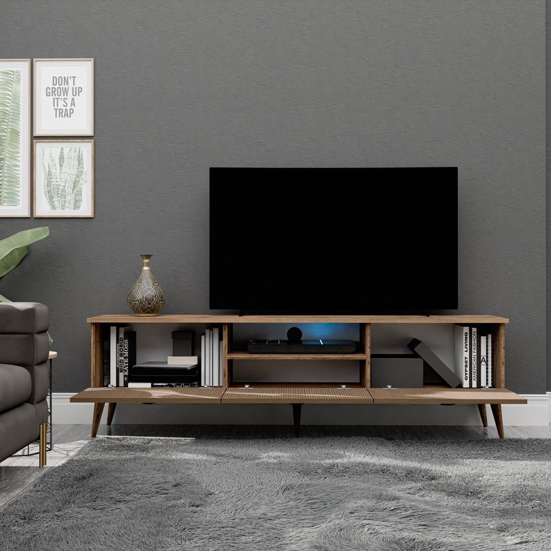 Casa si Gradina - Mobilier - Comode si corpuri - Comode - Comoda tv, Hanah Home, pal melaminat, nuc, 180x35x53 cm - Infinity.ro