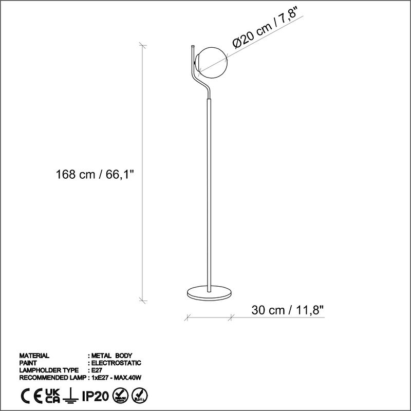 Casa si Gradina - Corpuri si surse de iluminat - Veioze si lampi - Lampadare - Lampadar, Opviq, metal, auriu, 30x30x168 cm - Infinity.ro