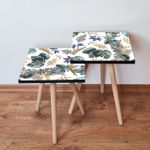 Casa si Gradina - Mobilier - Mese si birouri - Masute de cafea - Set masute de cafea suprapuse, Hanah Home, mdf, gri, verde, alb, auriu, 35x35x47 cm, picioare lemn fag - Infinity.ro