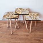 Casa si Gradina - Mobilier - Mese si birouri - Masute de cafea - Set masute de cafea, Hanah Home, mdf, bej maro auriu, 3 piese, 35x35x52 cm - Infinity.ro