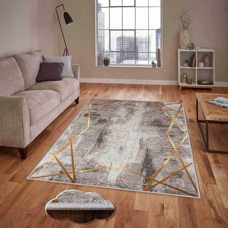 Casa si Gradina - Textile si covoare - Covoare - Covoare casa - Covor, Conceptum Hypnose, crem, nurca, auriu, 100x150 cm, 100% poliester, antiderapant - Infinity.ro
