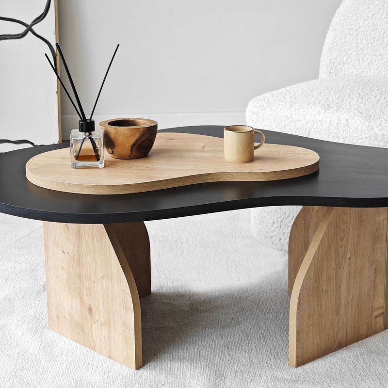 Casa si Gradina - Mobilier - Mese si birouri - Masute de cafea - Masuta de cafea, Hanah Home, pal melaminat, negru si stejar safir, 105x65x35 cm - Infinity.ro
