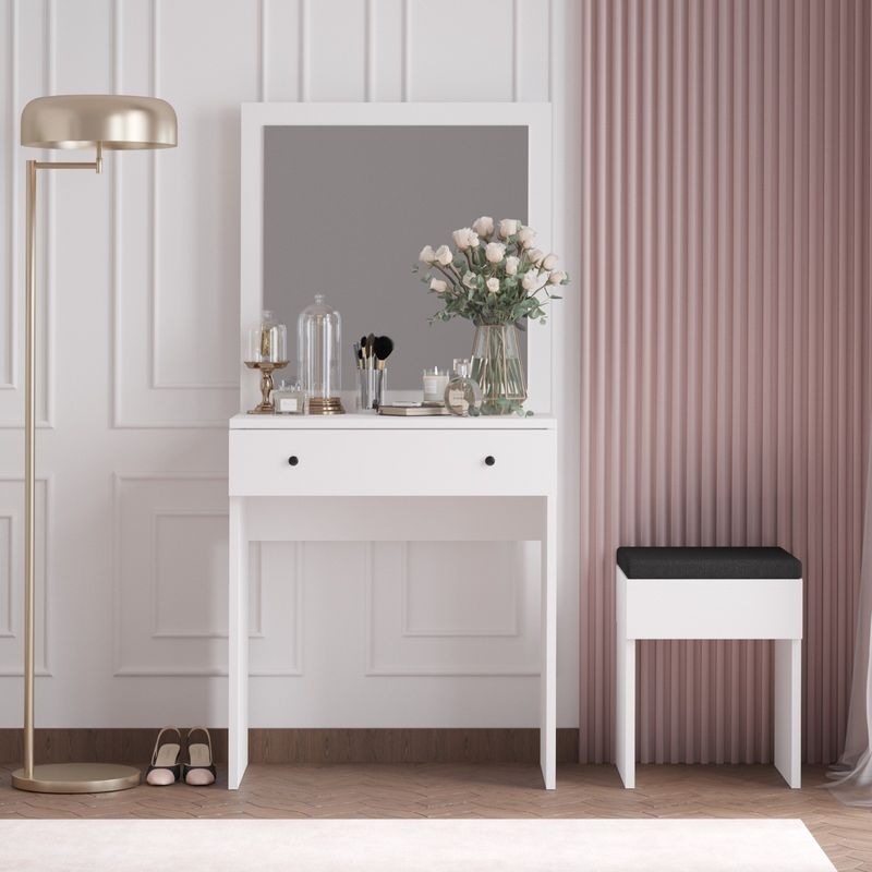 Casa si Gradina - Mobilier - Comode si corpuri - Masute de toaleta - Masa de machiaj, Hanah Home, panou de particule melaminat, alb, 65x35x139 cm, 793ELG4103 - Infinity.ro