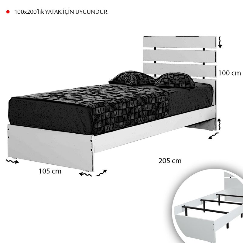 Casa si Gradina - Mobilier - Saltele si somiere - Somiere - Somiera, Hanah Home, panou aglomerat cu melamina, alb, cadru metalic, 105x205x100 cm - Infinity.ro