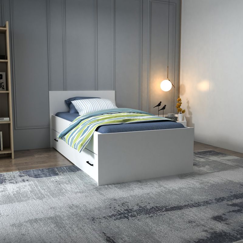 Casa si Gradina - Mobilier - Saltele si somiere - Somiere - Somiera, Hanah Home, PAL melaminat, alb, 100x193.6x80 cm - Infinity.ro