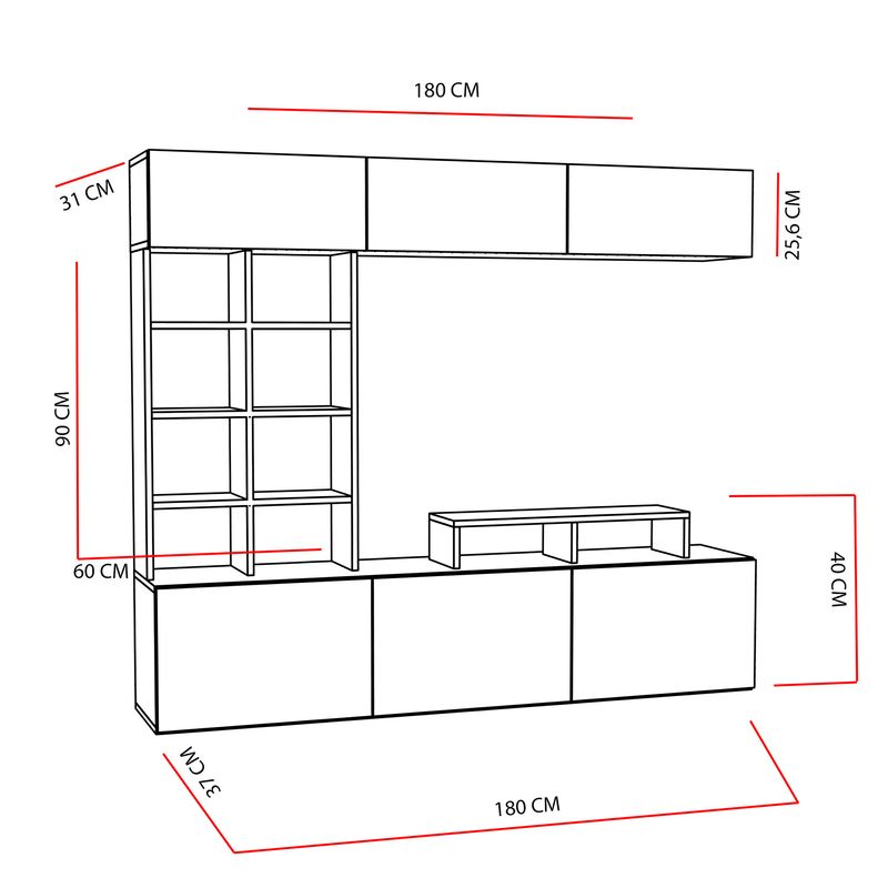 Casa si Gradina - Mobilier - Comode si corpuri - Comode - Comoda tv, Hanah Home, pal melaminat, tec si negru, 180x40x37 cm - Infinity.ro