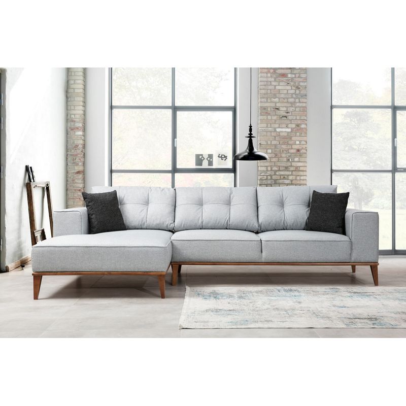 Casa si Gradina - Mobilier - Canapele si coltare - Coltare - Coltar extensibil, Hanah Home, lemn fag si pal, gri deschis, 288x160 cm, 560ARE1111 - Infinity.ro