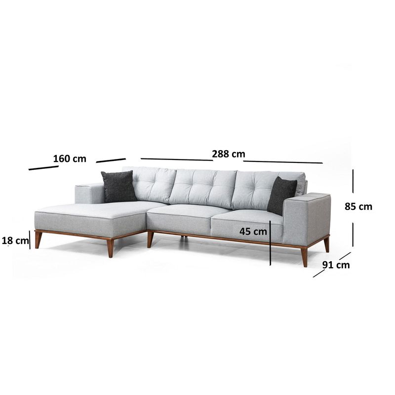 Casa si Gradina - Mobilier - Canapele si coltare - Coltare - Coltar extensibil, Hanah Home, lemn fag si pal, gri deschis, 288x160 cm, 560ARE1111 - Infinity.ro