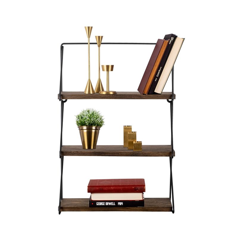 Casa si Gradina - Mobilier - Biblioteci si rafturi - Etajere - Etajera de perete, Hanah Home, lemn de molid si metal, negru si nuc, 60x40x15 cm, 491CRT1107 - Infinity.ro