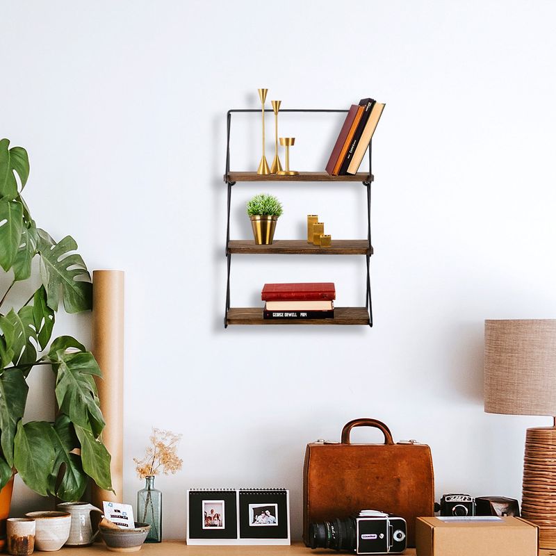 Casa si Gradina - Mobilier - Biblioteci si rafturi - Etajere - Etajera de perete, Hanah Home, lemn de molid si metal, negru si nuc, 60x40x15 cm, 491CRT1107 - Infinity.ro