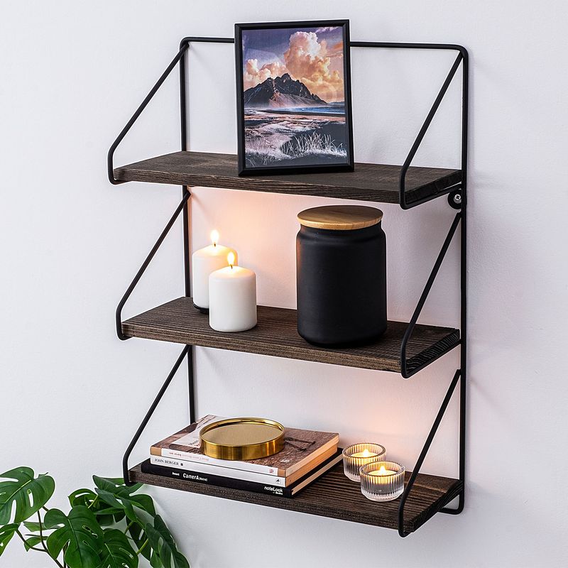 Casa si Gradina - Mobilier - Biblioteci si rafturi - Etajere - Etajera de perete, Hanah Home, lemn de molid si metal, negru si nuc, 60x40x15 cm, 491CRT1107 - Infinity.ro