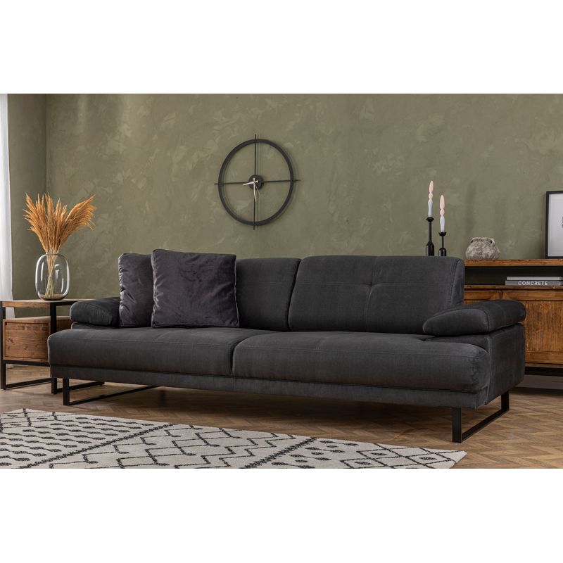Casa si Gradina - Mobilier - Canapele si coltare - Canapele - Canapea extensibila 3 locuri, Hanah Home, material textil, antracit, 239x99x83 cm - Infinity.ro