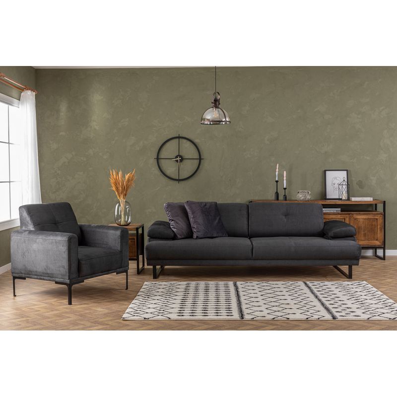 Casa si Gradina - Mobilier - Canapele si coltare - Canapele - Canapea extensibila 3 locuri, Hanah Home, material textil, antracit, 239x99x83 cm - Infinity.ro