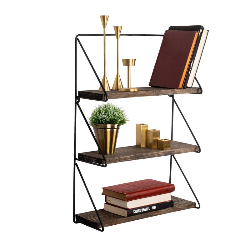 Casa si Gradina - Mobilier - Biblioteci si rafturi - Etajere - Etajera de perete, Hanah Home, lemn de molid si metal, negru si nuc, 60x40x15 cm, 491CRT1107 - Infinity.ro