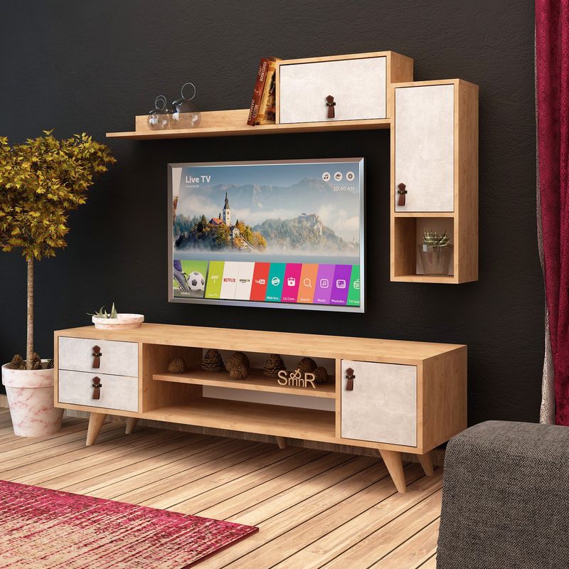 Casa si Gradina - Mobilier - Comode si corpuri - Comode - Comoda tv, Hanah Home, pal melaminat, stejar alb, 140x53x40 cm - Infinity.ro