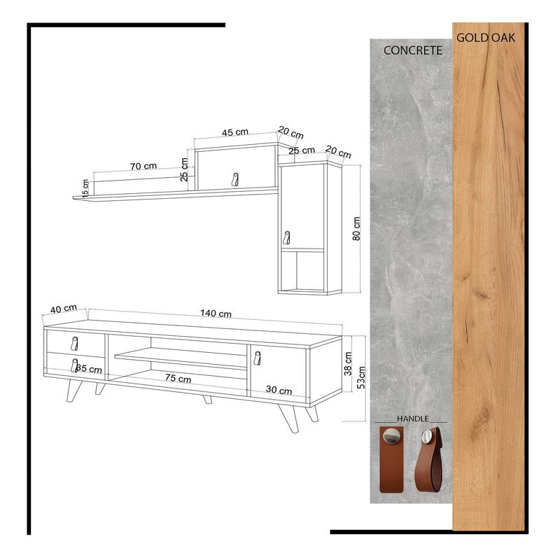 Casa si Gradina - Mobilier - Comode si corpuri - Comode - Comoda tv, Hanah Home, pal melaminat, stejar alb, 140x53x40 cm - Infinity.ro