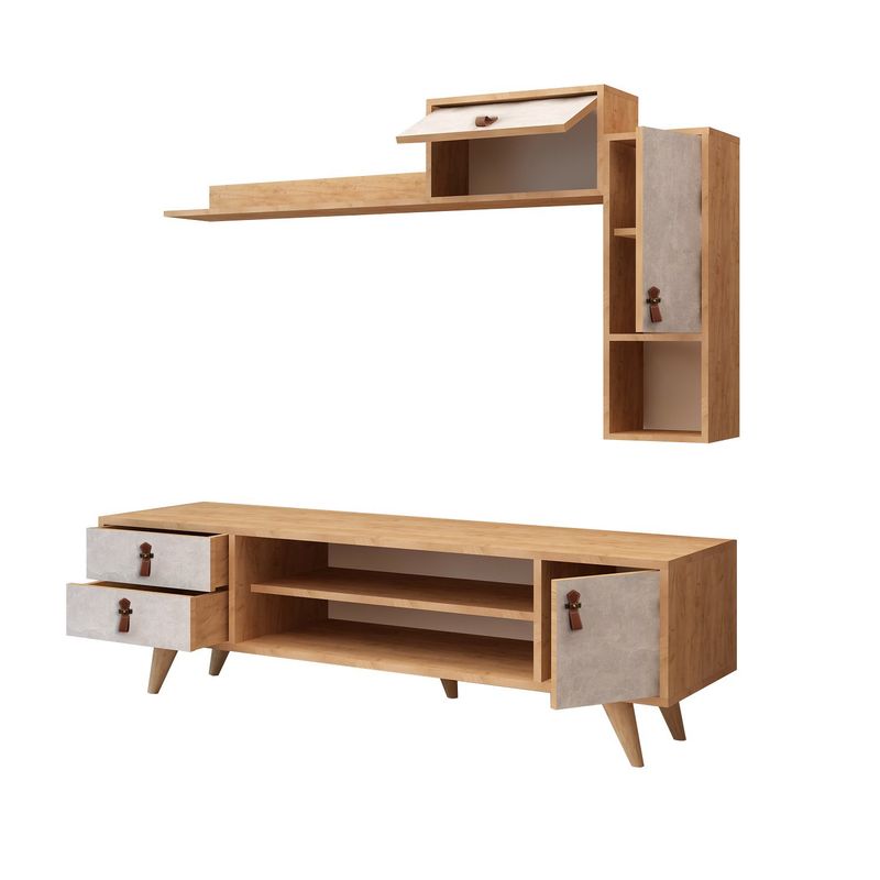 Casa si Gradina - Mobilier - Comode si corpuri - Comode - Comoda tv, Hanah Home, pal melaminat, stejar alb, 140x53x40 cm - Infinity.ro