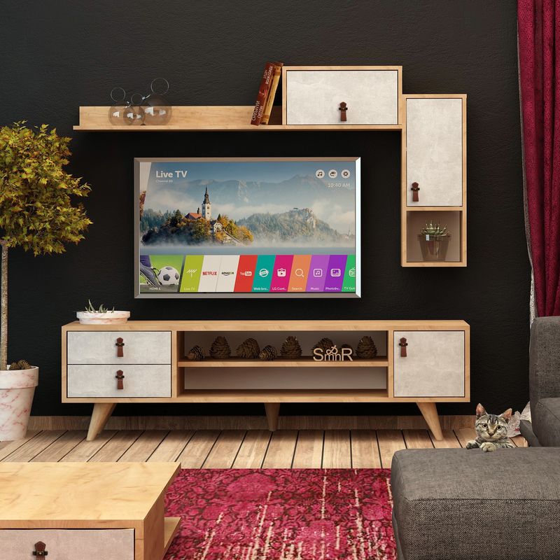 Casa si Gradina - Mobilier - Comode si corpuri - Comode - Comoda tv, Hanah Home, pal melaminat, stejar alb, 140x53x40 cm - Infinity.ro