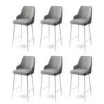 Casa si Gradina - Mobilier - Scaune si fotolii - Tabureti - Set taburete bar, Hanah Home, 6 piese, cadru metalic, gri alb, 45x43x105 cm - Infinity.ro