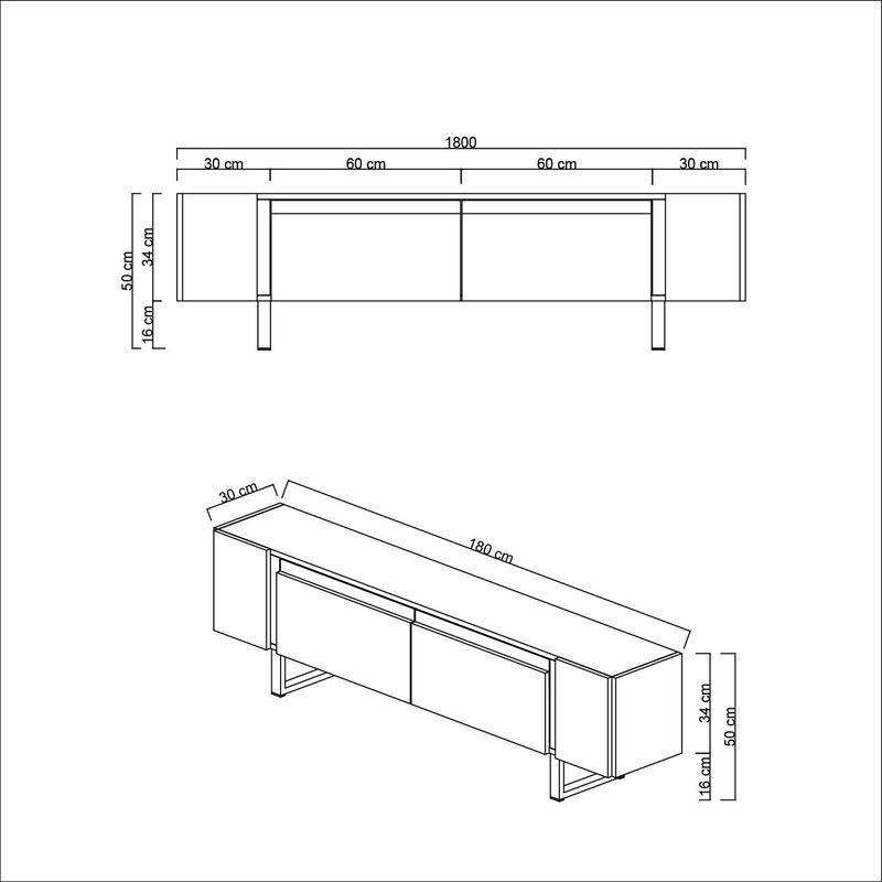 Casa si Gradina - Mobilier - Comode si corpuri - Comode - Comoda tv, Hanah Home, pal melaminat, alb auriu, 180x50x30 cm, 618BLY1270 - Infinity.ro