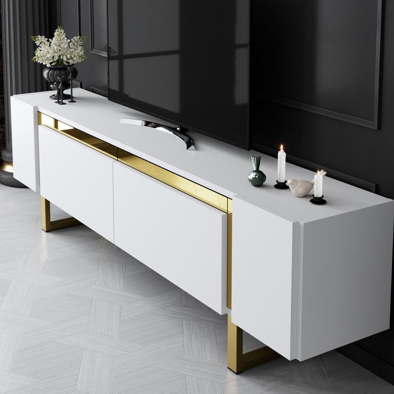 Casa si Gradina - Mobilier - Comode si corpuri - Comode - Comoda tv, Hanah Home, pal melaminat, alb auriu, 180x50x30 cm, 618BLY1270 - Infinity.ro