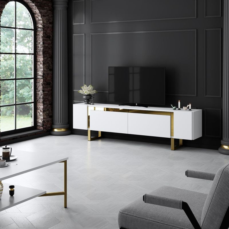 Casa si Gradina - Mobilier - Comode si corpuri - Comode - Comoda tv, Hanah Home, pal melaminat, alb auriu, 180x50x30 cm, 618BLY1270 - Infinity.ro