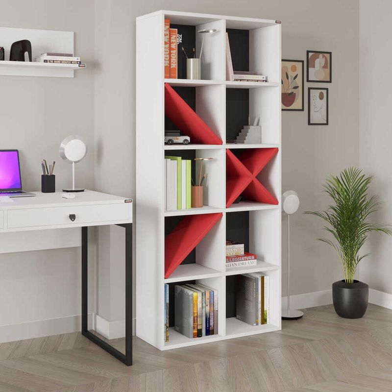 Casa si Gradina - Mobilier - Biblioteci si rafturi - Biblioteci - Biblioteca, Hanah Home, pal melaminat, alb rosu, 75x30x188 cm - Infinity.ro
