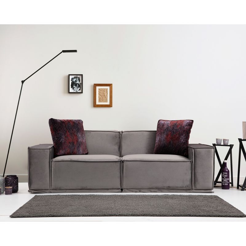 Casa si Gradina - Mobilier - Canapele si coltare - Canapele - Canapea 2 locuri, Hanah Home, lemn fag si pal, gri, 215x100x76 cm - Infinity.ro